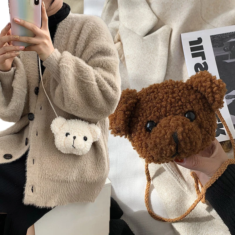 Cute Bear Plush Shoulder Bag For Children Kids Baby Girls Cartoon Cross-Body Mini Messenger Bag Purse Mini Bags Backpack