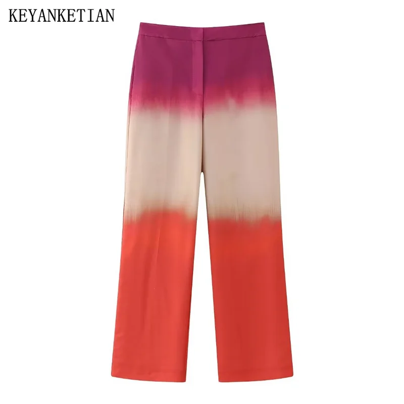 

Осенние новые прямые брюки KEYANKETIAN на молнии с принтом, с завышенной талией, женские тонкие прямые брюки в стиле ретро