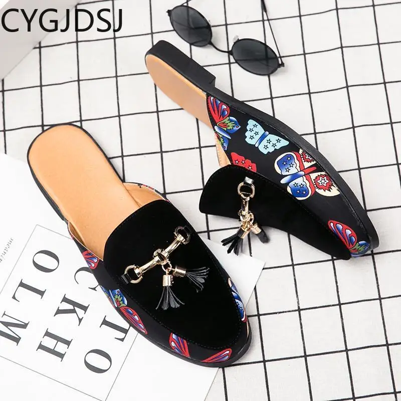 Мюли мужские Летние полуботинки для мужчин повседневные кожаные шлепанцы