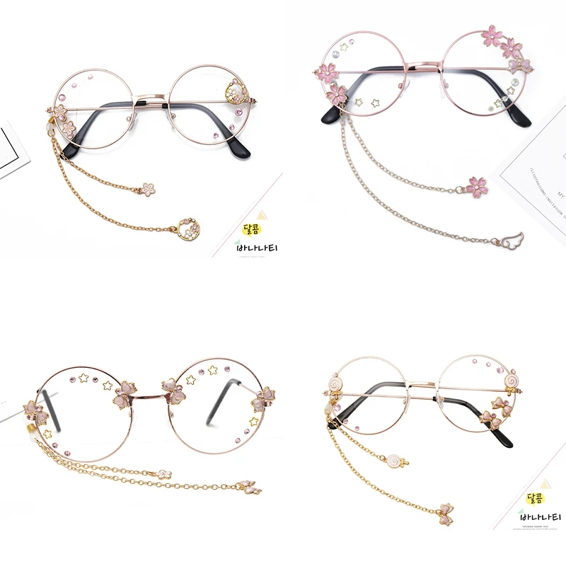 

Cute Sakura Wing Pendant Glasses Frame Round Vintage Prescription Decorative Bowknot Cosplay Women's Eyeglasses with Frame