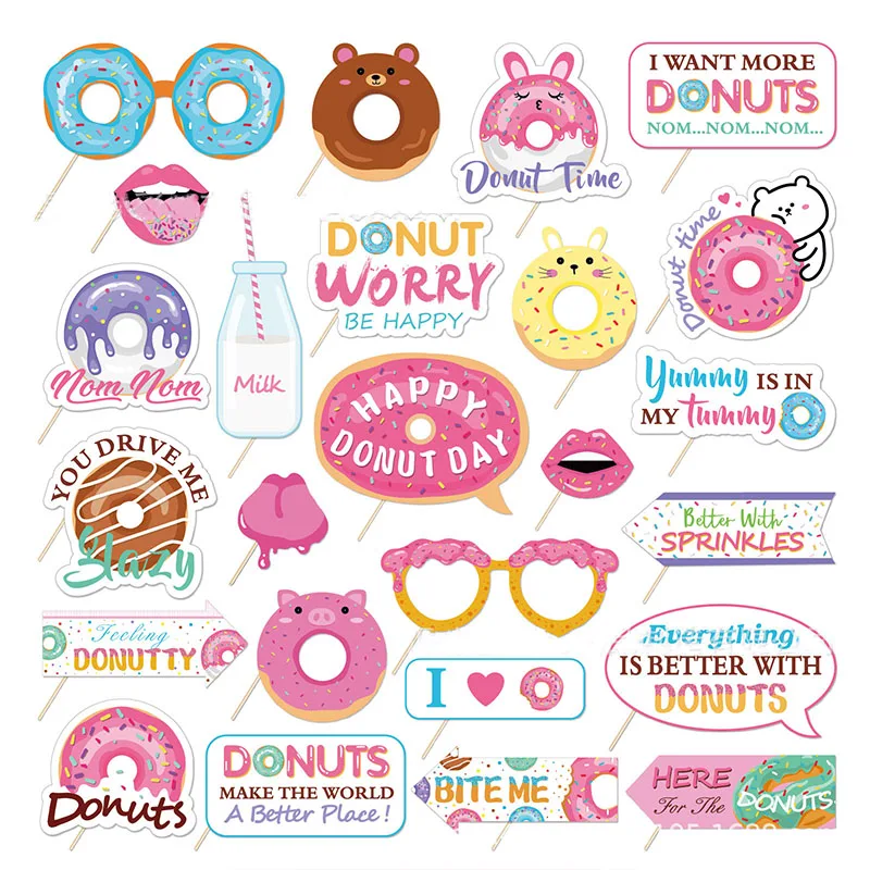 

25pc Doughnut Party Photo Props Doughnut Glasses Prop Happy Donut Day Party Decor Girls Favor Happy Donut Birthday Party Decor