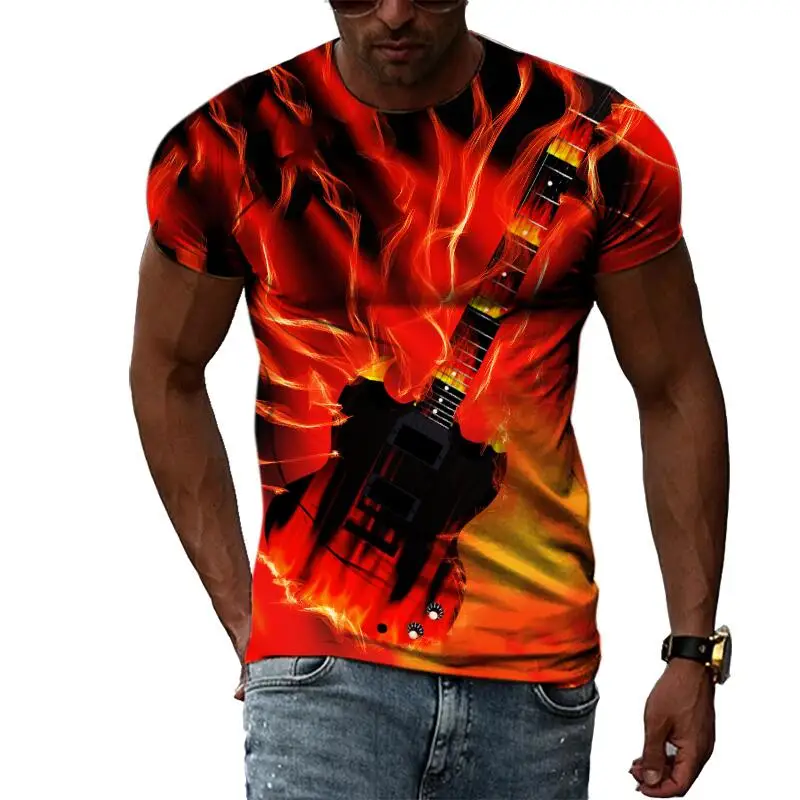 

Футболка мужская с круглым вырезом, коротким рукавом и 3D-принтом музыкальной гитары