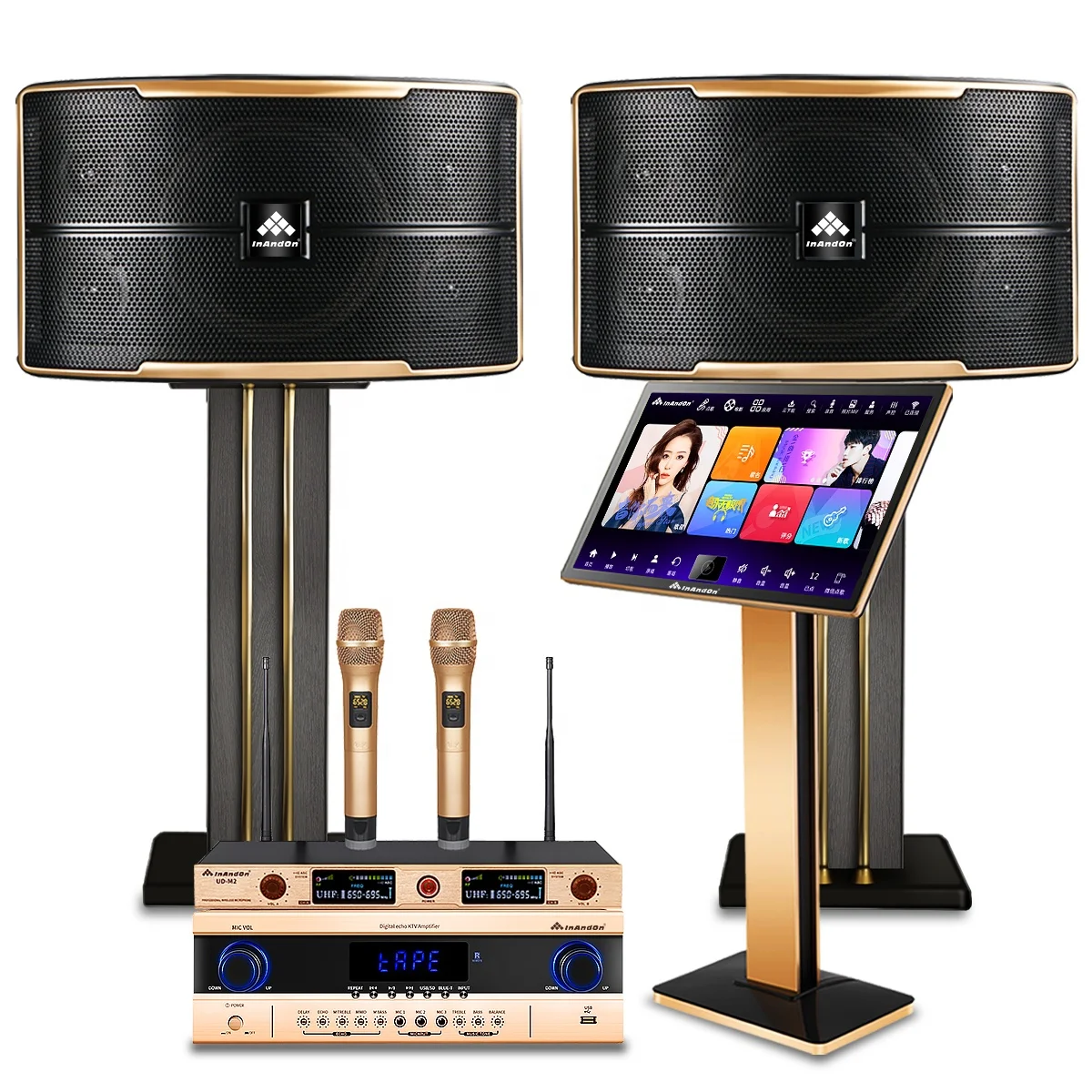 

InAndOn 21.5" 2TB Dual System Wifi Touch Screen with Speakers Microphones Home Theater System All-in-one Karaoke Machine Set