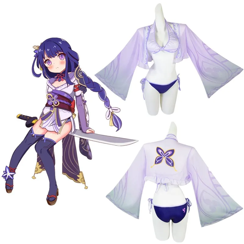 

Game Genshin Impact Beelzebul Raiden Ei Shogun Cosplay Costumes Swimsuit Set Woman Clothing Halloween Prop Bikini Cloak Suit