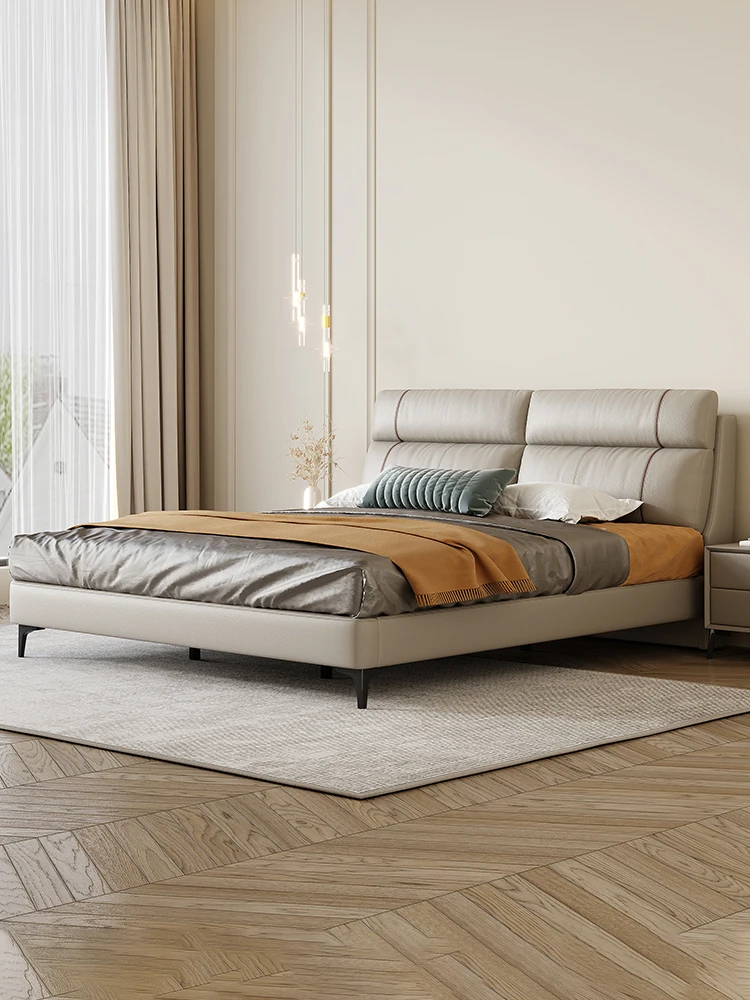 

Кожаная двуспальная кровать в скандинавском стиле, современная мягкая сумка с высокой спинкой для спальни, свадебная кровать 1,8 м, легкая роскошная кровать