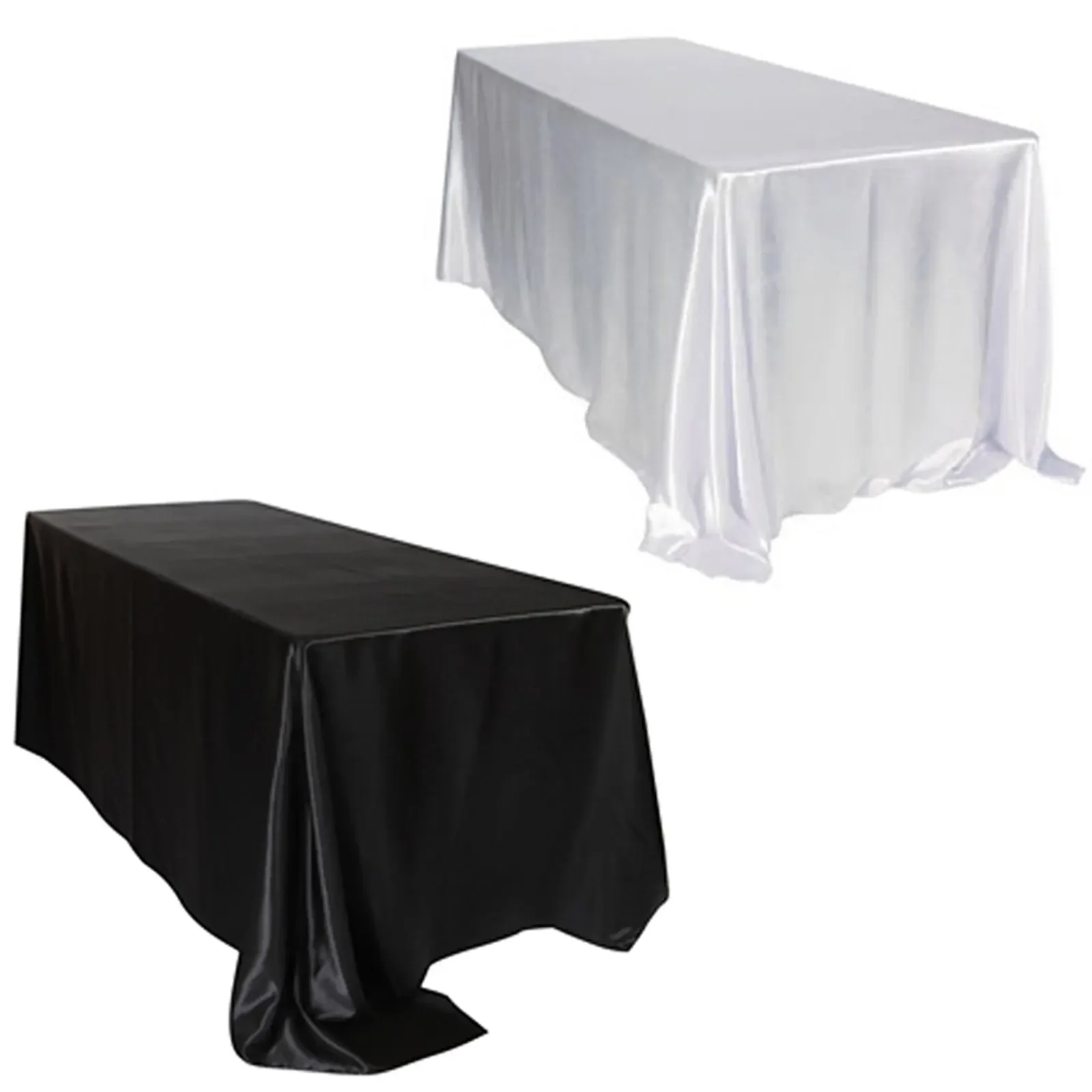

White/Black Double Stitched Edge Rectangular Satin Tablecloth Table Cloth For Wedding Christmas Decoration Sequin tablecloths Bl