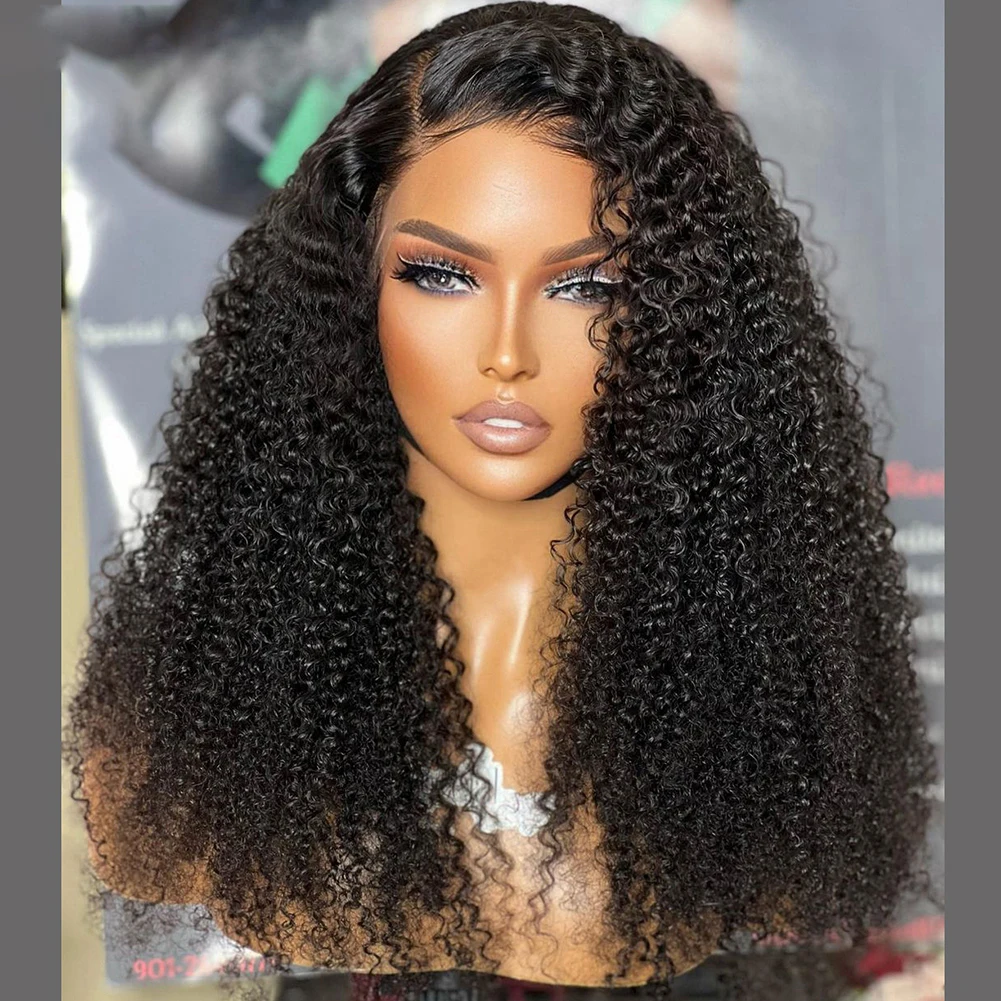 

Middle Part Soft Natural Black Preplucked Kinky Curly 26"Long 180%Density Lace Front Wig For Women Baby Hair Daily Glueless