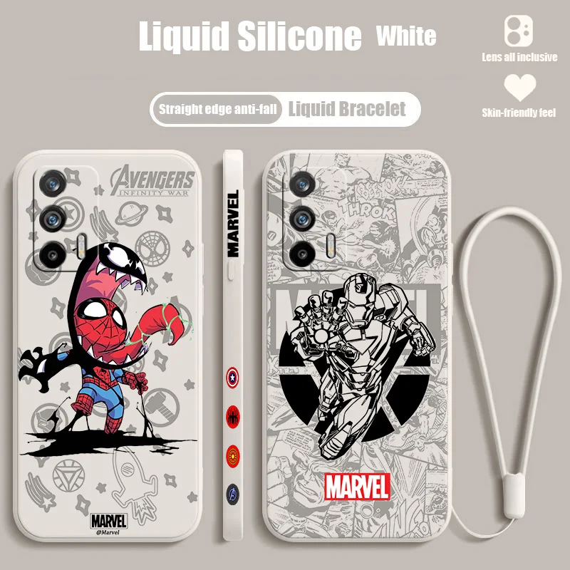 

Marvel Cute Hero For OPPO Realme Q5i Q3S GT NEO 3T 2 Master XT X7 X2 V23 C30 C21Y C11 Liquid Left Rope Phone Case