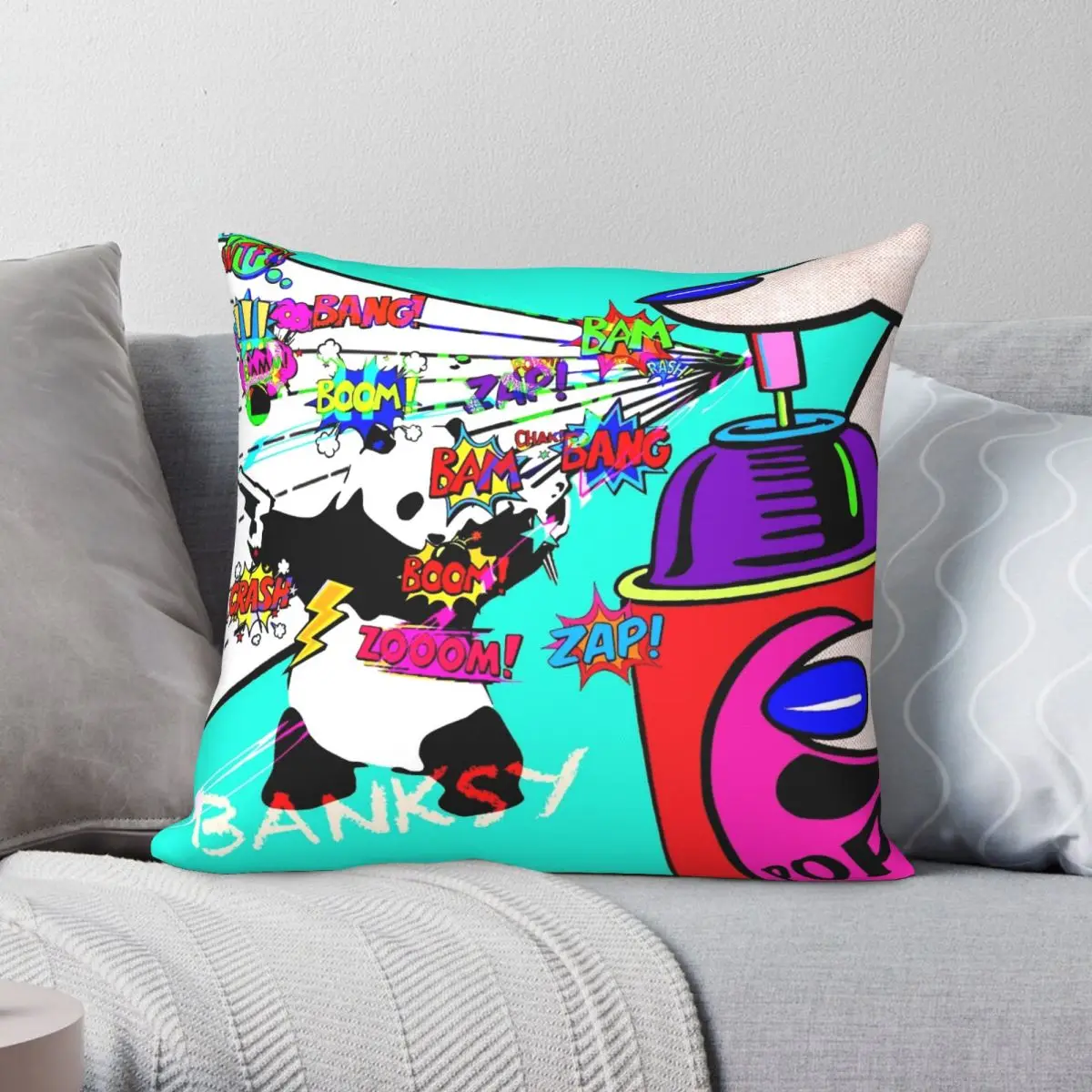 

Pop Goes The Panda Pillowcase Polyester Linen Velvet Creative Zip Decor Sofa Seater Cushion Cover