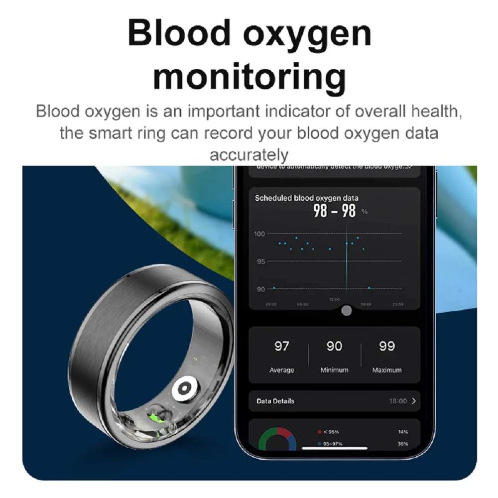 Смарт-кольцо для пары спорта фитнеса 24 часа пульс кислород в крови мониторинг сна