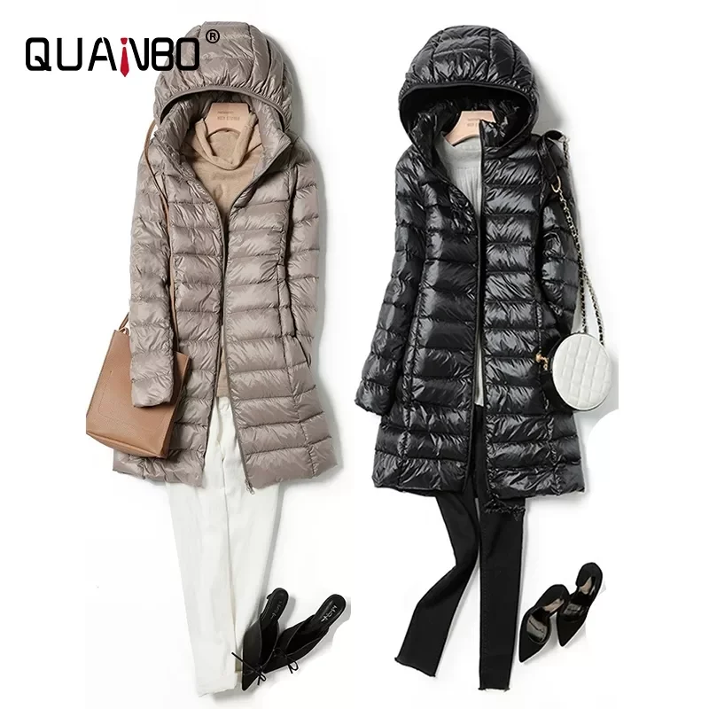 

2022 women spring jacket Ultralight Thin Packable Down Long Jacket Female Hat Detachable slim fit skirt Coat Portable Outwear