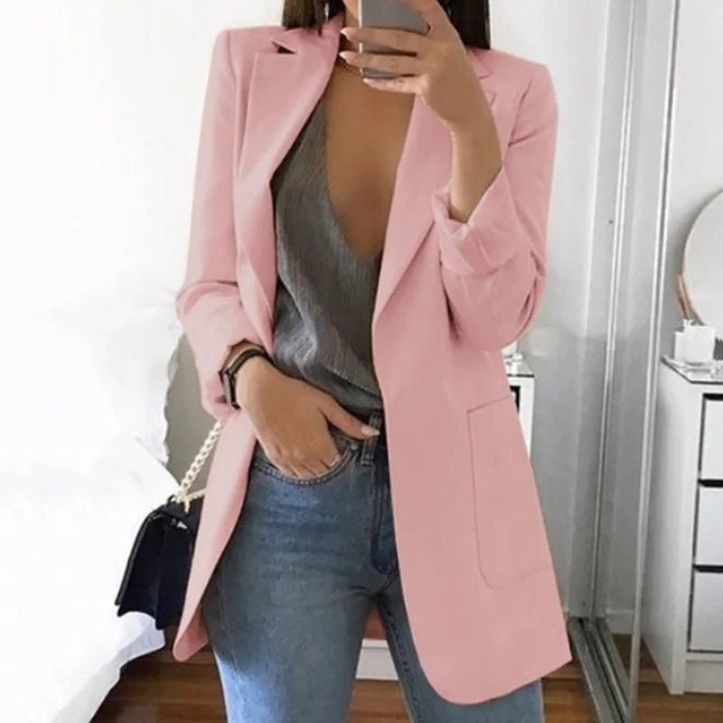 Women Blazer Coat Suit Jacket Fashion Business Solid Color Lapel Long Sleeve Female Outerwear Blazers Outerwear High Quality Red