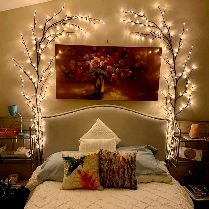 

Christmas Decorations 2023 Artificial Plants Flowers Tree Willow Rattan Lights 144 LED Wall Bedroom Living Room Home Decor