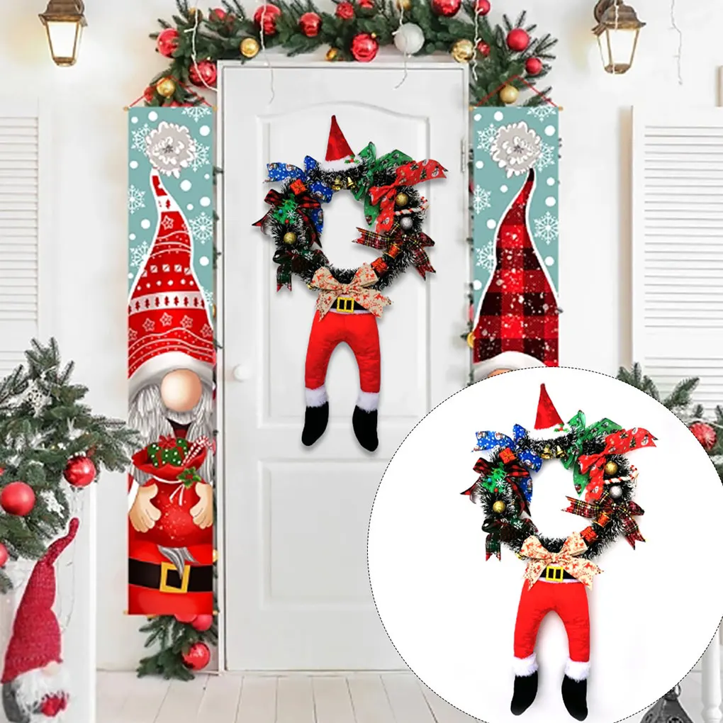 

Santa Claus Christmas Wreath Decorative Round Garlands Xmas Hat Bell Welcome Hoop Pendent for New Year Hotel Favors