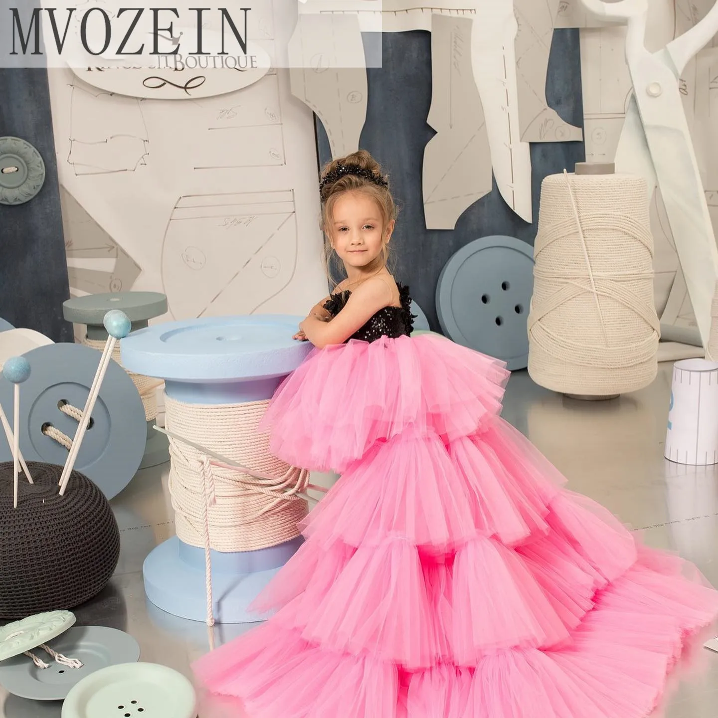 

Mvozein розовое Цветочное платье для девушек пышное платье принцессы для свадебной вечеринки со съемным шлейфом