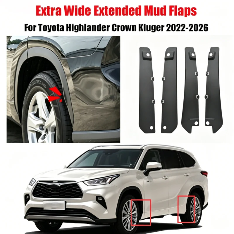Фото Удлиненные расширенные брызговики для Toyota Highlander Crown Kluger, защита от камней и грязи, расширители колесных арок, защита колесных арок №1
