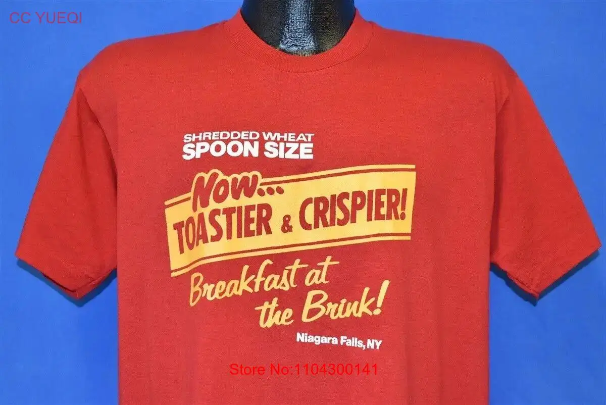 vtg Футболка 80-х SHREDDED WHEAT CEREAL BREAKFAST AT BRINK NIAGRA FALLS NY RED L