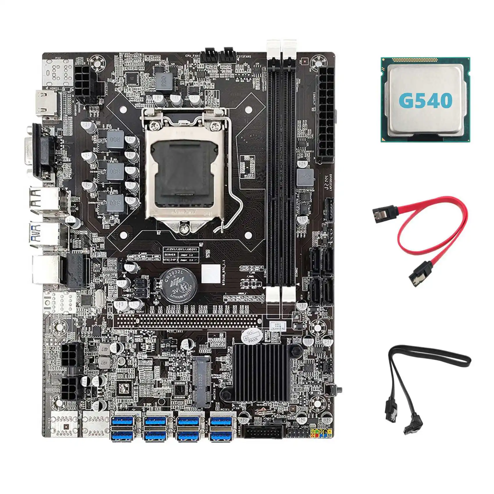 

B75 ETH Mining Motherboard+G540 CPU+2XSATA Cable LGA1155 8XPCIE USB Adapter MSATA DDR3 B75 USB BTC Miner Motherboard