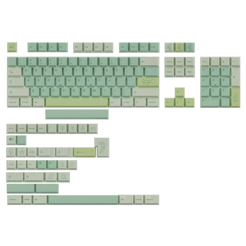 

PBT Keycaps 143 GinkgoTheme DyeSublimation Green Keycap Set CherryProfile for Girls Mechanical Keyboard