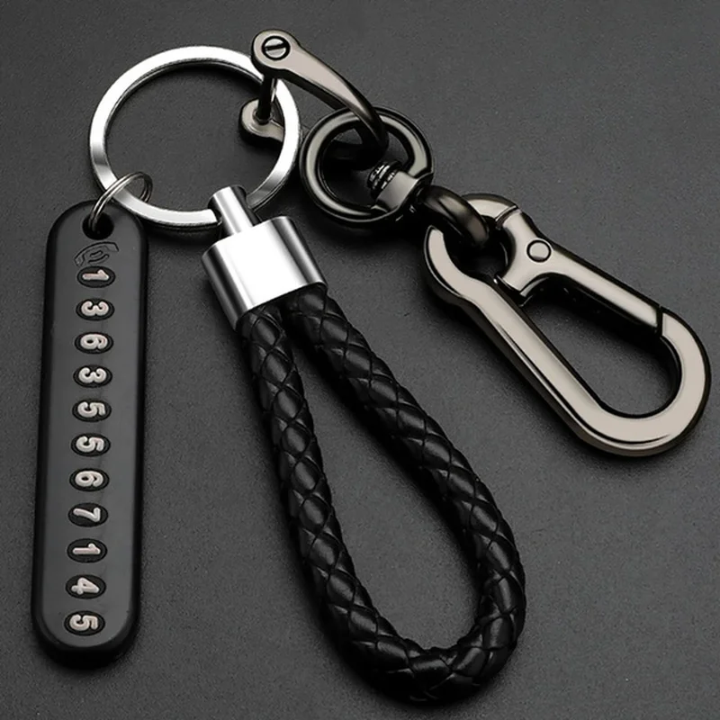 

Anti-Lost Keychain with Phone Number Strip Weave Rope Pendant Key Holder Stainless Steel Car Keyfob KeyRing for Men Women Gifts