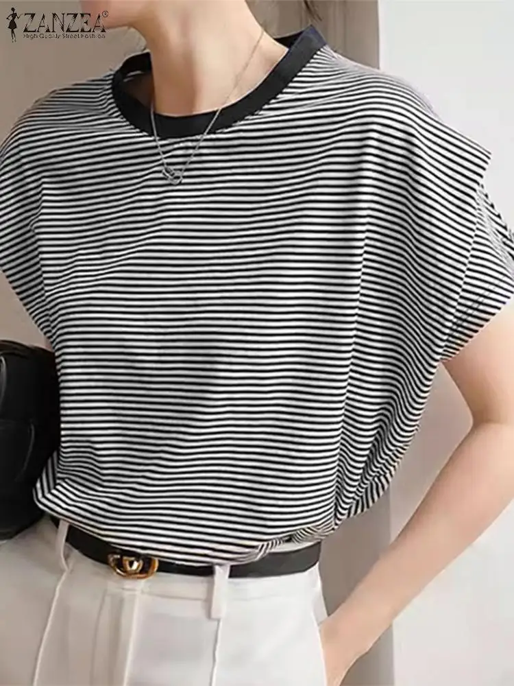 ZANZEA Женская Летняя Блузка Двухслойная С Круглым Вырезом В Корейском Стиле