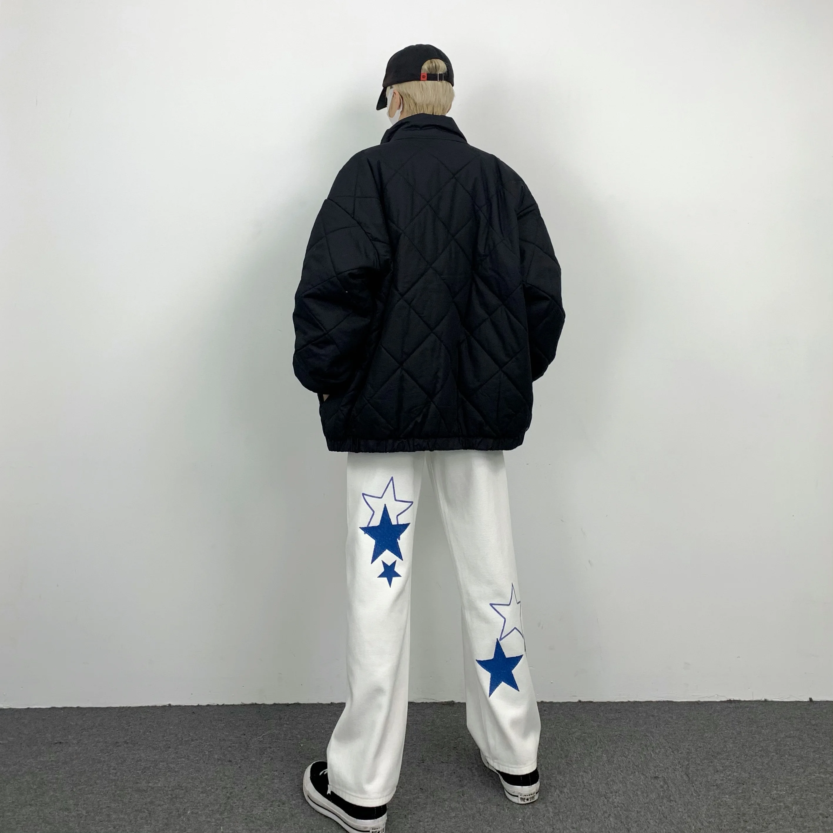 Four Seasons Men's Jeans Ins American Hip Hop Blue Pentagram Casual Loose Men and Women Trousers Y2k Pants Ins Hot Selling Jeans