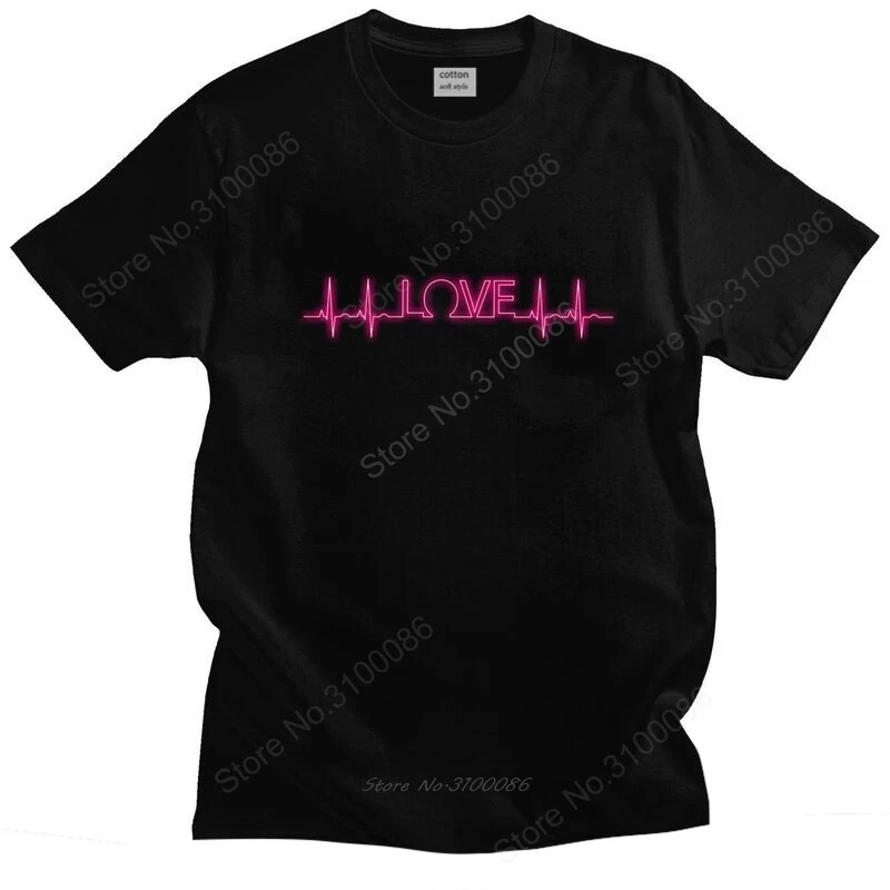 

Love ECG Heartbeat Tshirt for Men Short Sleeves Casual T Shirt Fashion T-shirts Slim Fit 100% Cotton Tee Gift