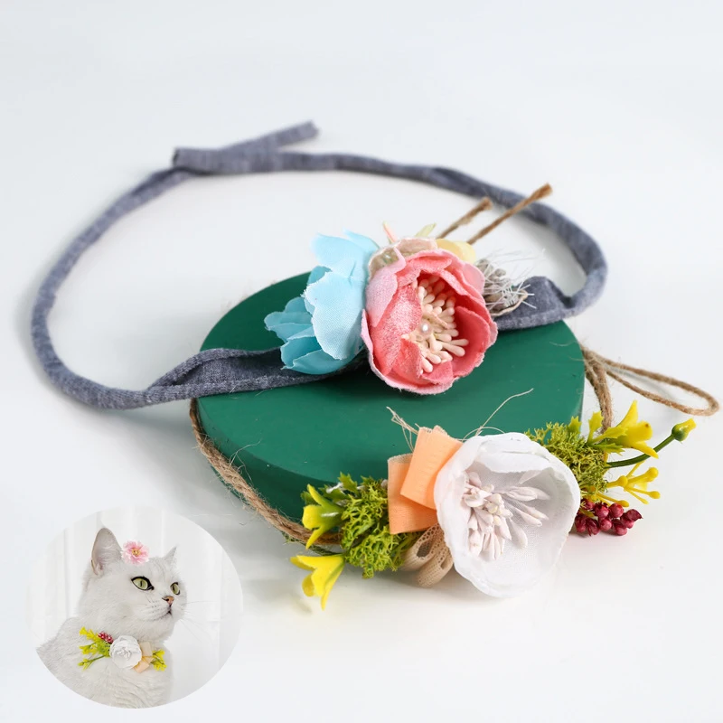 

Cat Flower Fairy Collar Adjustable Lace Bow Tie Pet Accessories for Bunny Puppies Mascotas as Wedding Flower Girl