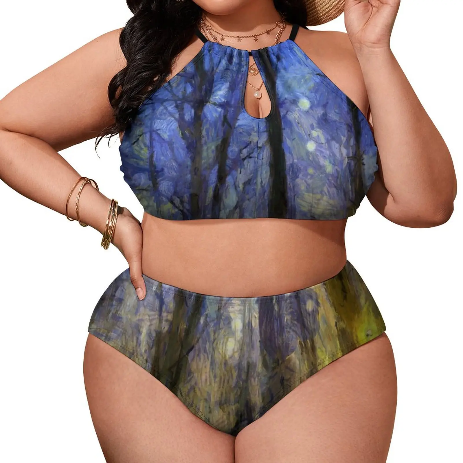 

Sunset Forest Print Bikini Swimsuit Sexy Van Gogh Swimwear Female Push Up Bikini Set 2 Piece Swimsuits Beach Outfits Plus Size