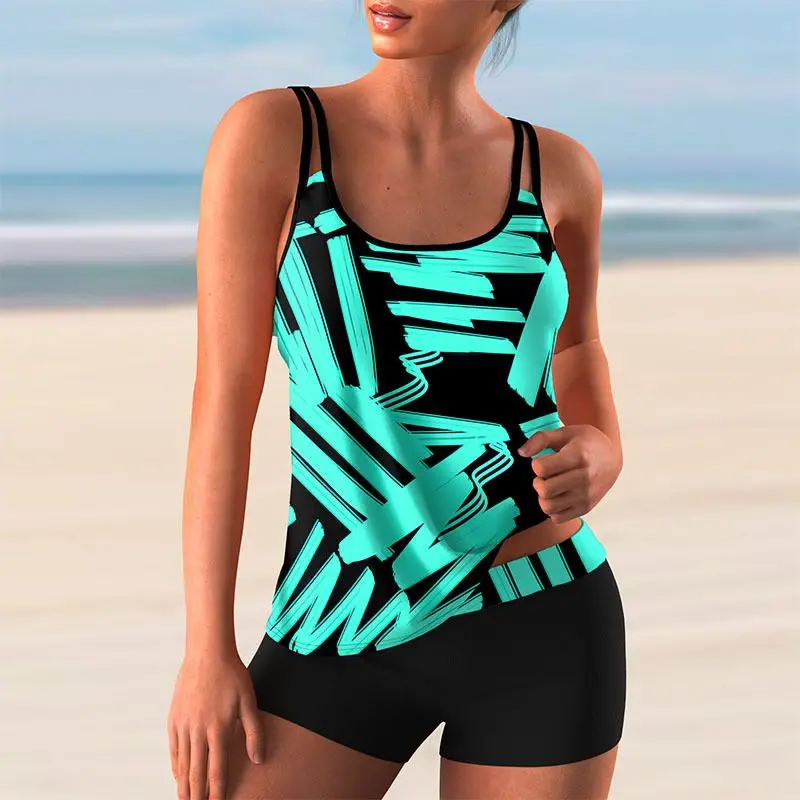 

Plus Size Swimwear Women High Waisted Tankini Tummy Control Swimwear Tank Top Retro Swimsuit With Shorts Two Piece Bathing Suit