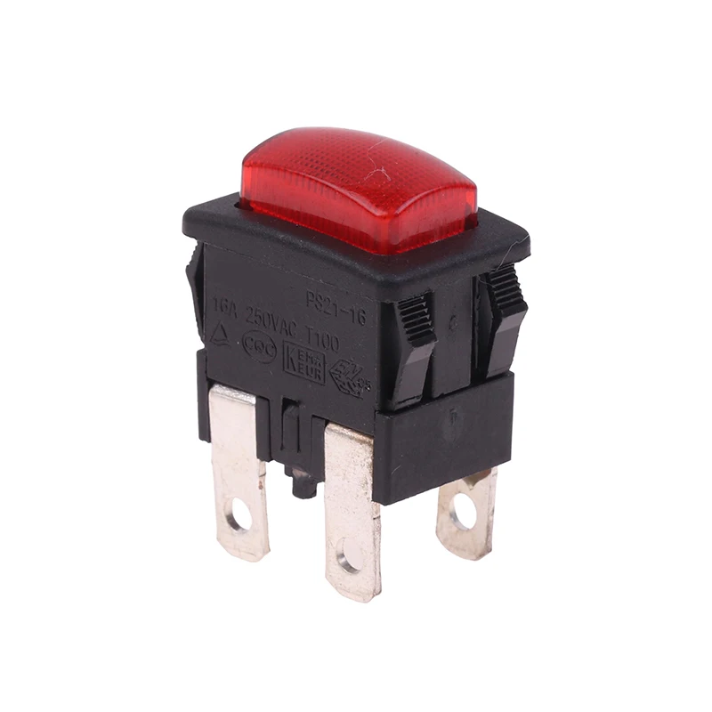 

1PC Red 16A 250V European Power Switch PS21-16 Rocker Waterproof With Light Four-pin Two-speed Button For Home Appliances