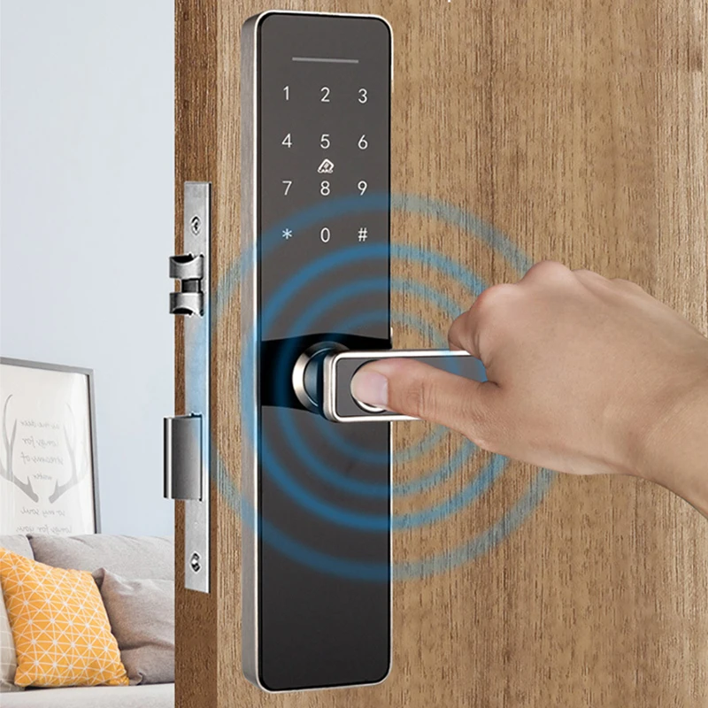 Фото Цифровой замок без ключа с приложением Wi-Fi, умный дверной замок, биометрический замок, дверная ручка с отпечатком пальца, цифровой замок без ключа №5
