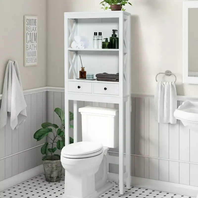 

the Toilet Storage Rack Bathroom Space Saver w/ 2 Open Shelves & Drawers