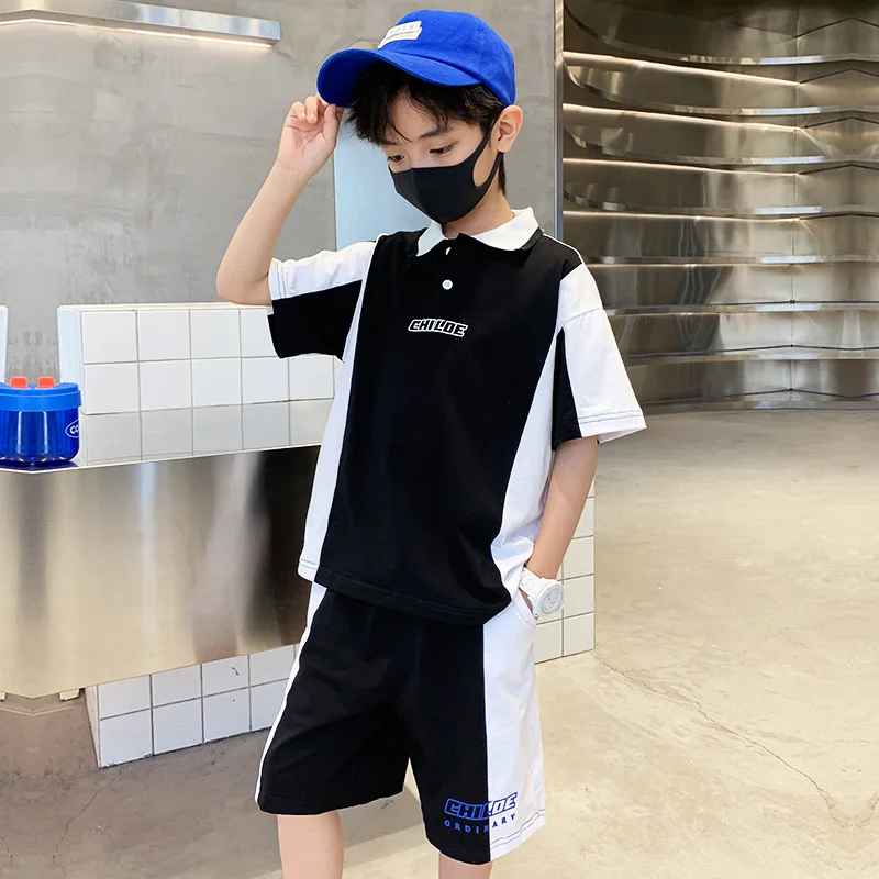 

2022 New Boys Cotton Summer Suit Kids Fashion Clothes Children Korean Short-Sleeved Polo Shirt+Shorts 2pcs Clothing Set 3-14Yrs