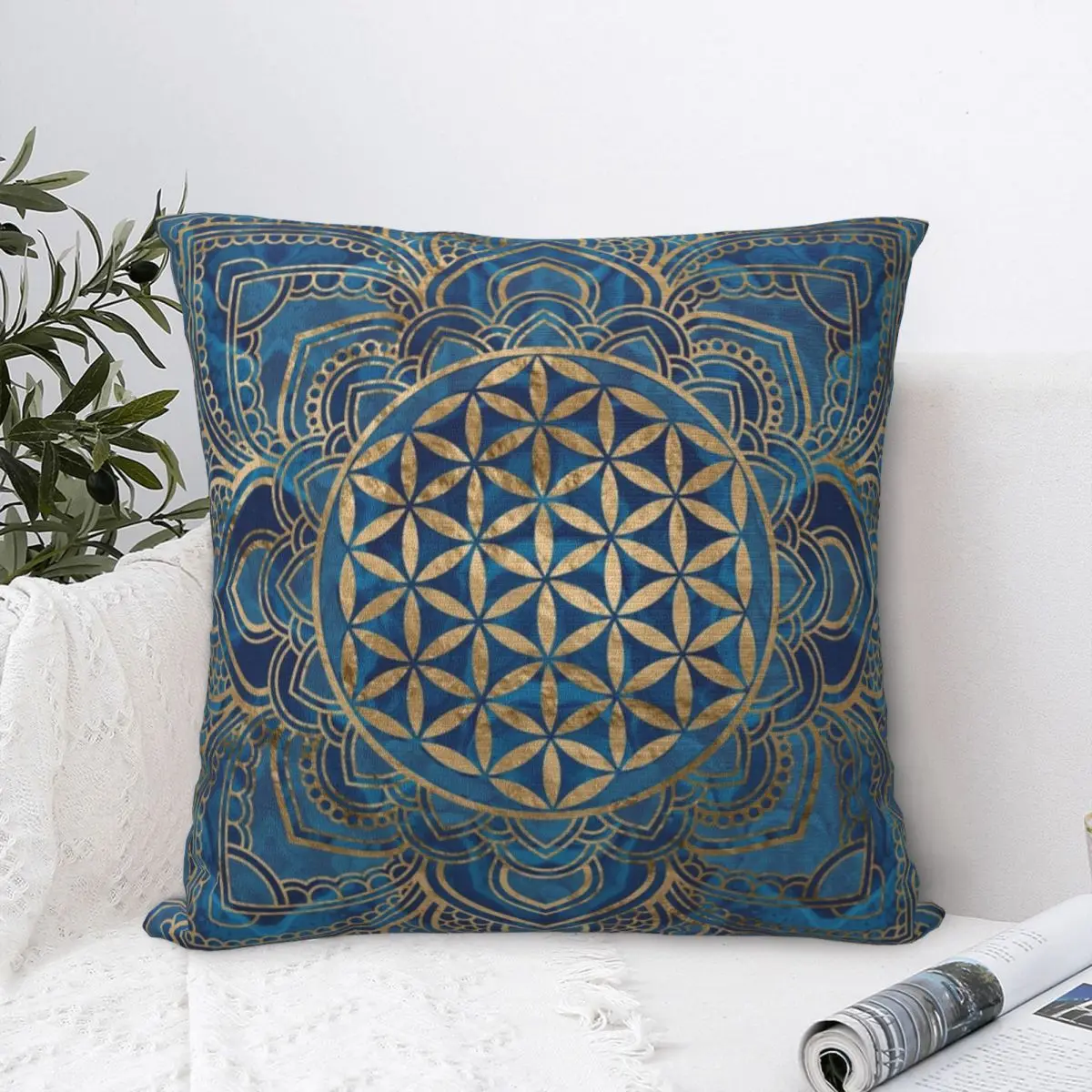 

Flower Of Life In Lotus Mandala Square Pillowcase Polyester Pillow Cover Velvet Cushion Zip Decorative Comfort Throw Pillow