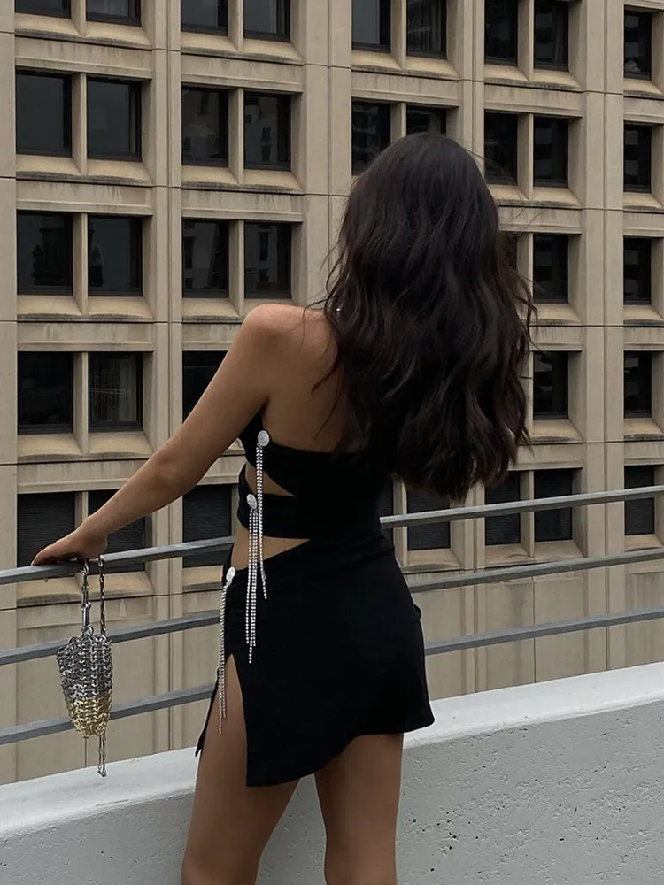 Черный цвет женский сексуальный облегающий без бретелек с открытыми плечами и