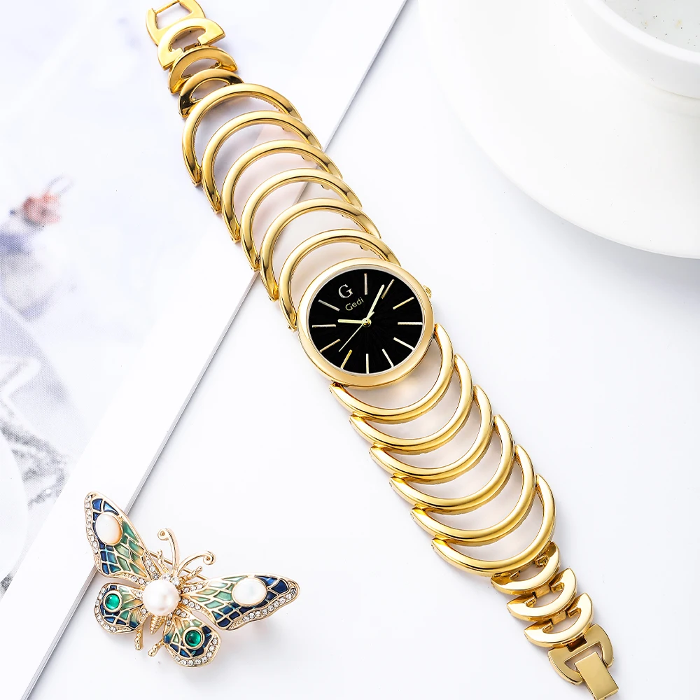 GEDI элегантные кварцевые часы для женщин роскошные часы-браслет с цепочкой