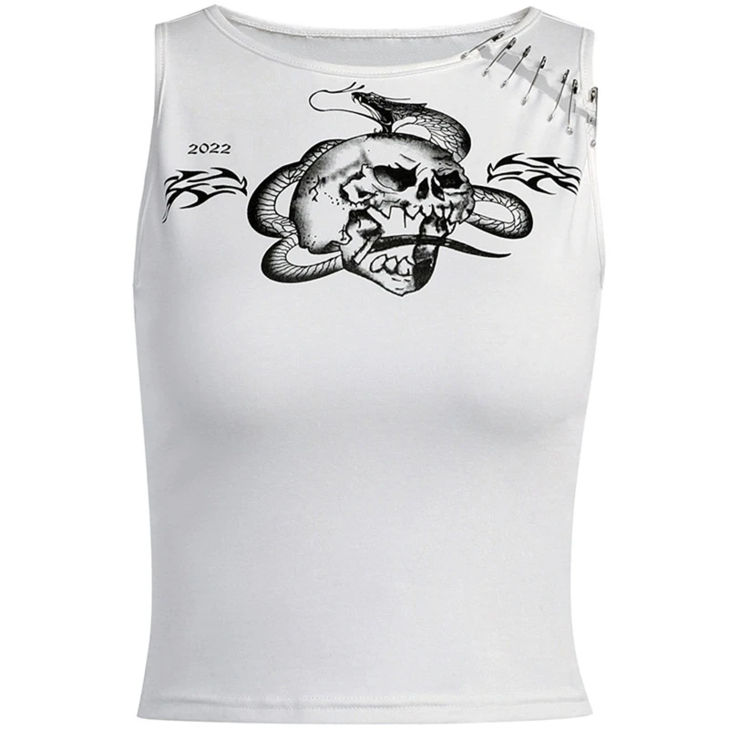 

Ladies Slim Crop Tops Women's Punk Style Print Tank Top Casual Vest for Clubwear