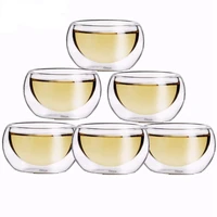 durable 6pcsset 50ml elegant clear drinking healthy cup heat resistant double wall layer tea cup water flower tea cups