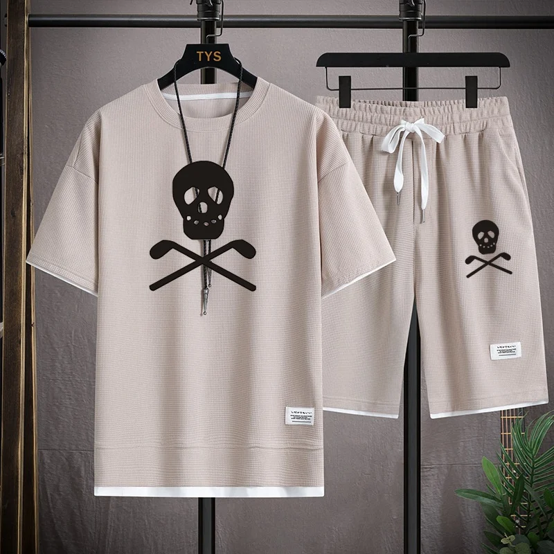 Summer Men and Women 2-Piece T-shirt Tops+Shorts Sportswear Fashion Printing Loose Harajuku Style Street Apparel Casual Golf Set
