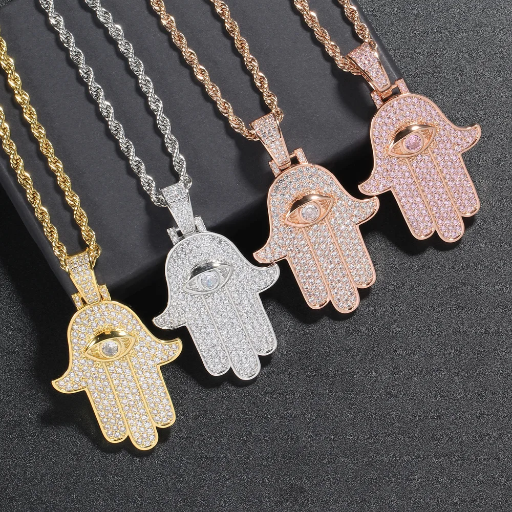 

Iced Hand Pendant Necklace 18K Plated Gold Silver Color Men Women Hip Hop Jewelry For Gifts