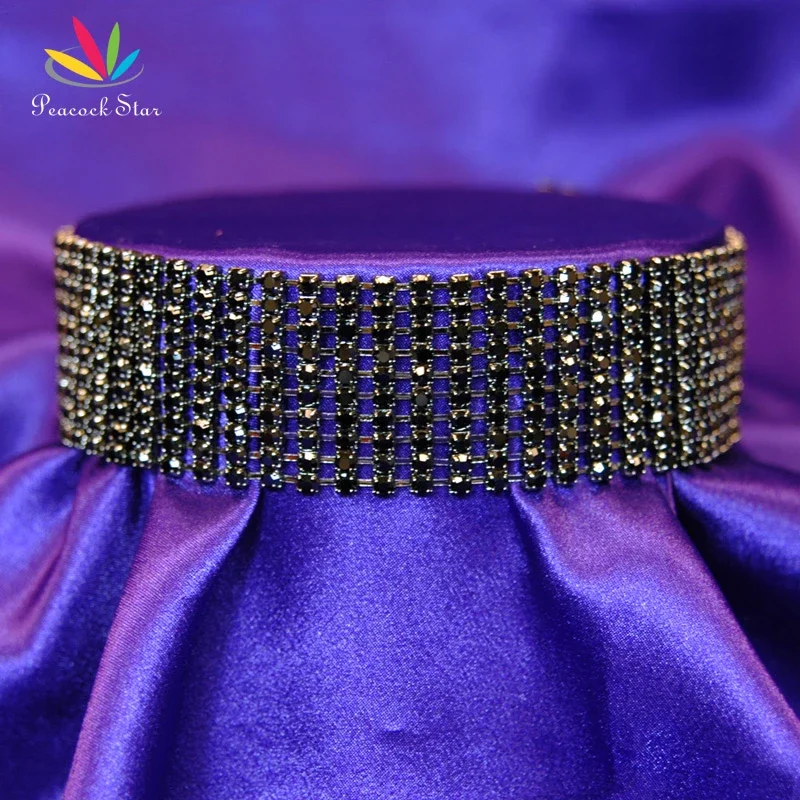 Женский чокер с павлиньими звездами, черный чокер для свадьбы, вечеринки, выпускного, 10 рядов, ювелирное украшение для конкурса, CC023