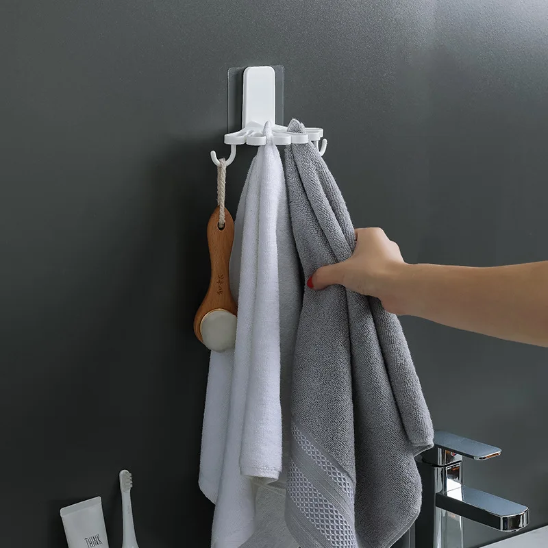 

Flower Shaped Kitchen Rag Rack with Hooks Wall-mounted Self-adhesive Spatula Spoon Towel Storage Rack Home Bathroom Organizer