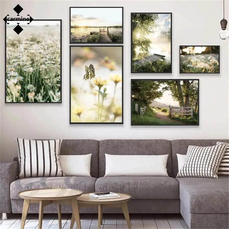 

Nature Landscape Wall Art Poster Sunflower Canvas Painting Forest Sunrise Scenery Decorative Picture Nordic Print for Home Decor