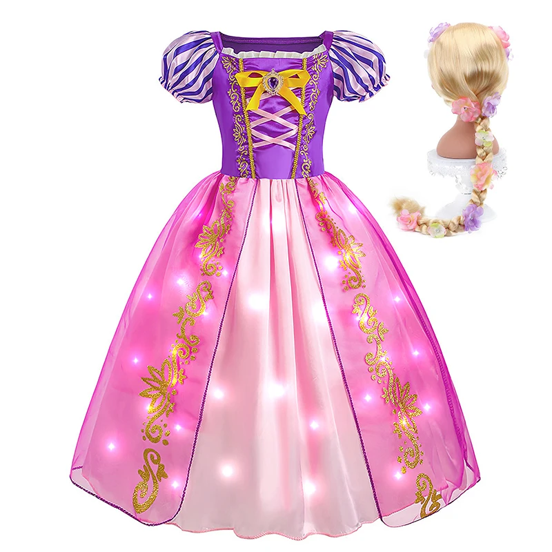 Детское платье принцессы Рапунцель со светодиодной подсветкой 2024