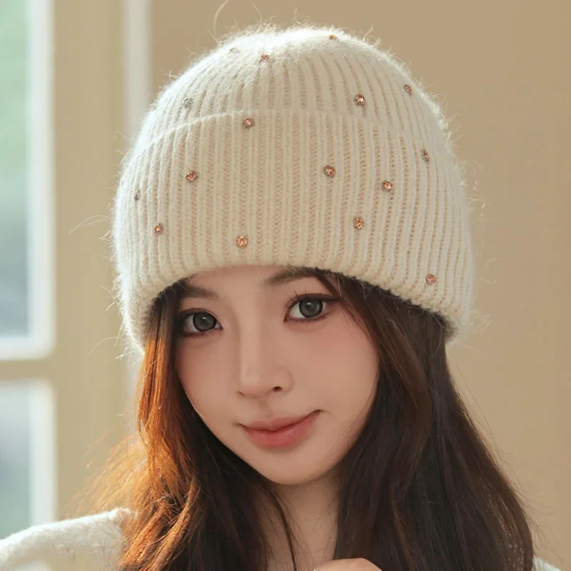 

Rabbit Fur Beanies Soft Warm Fluffy Winter Hat for Women Angora Knitted Hat Skullies Beanies Female Bonnet Woman Knit Cap