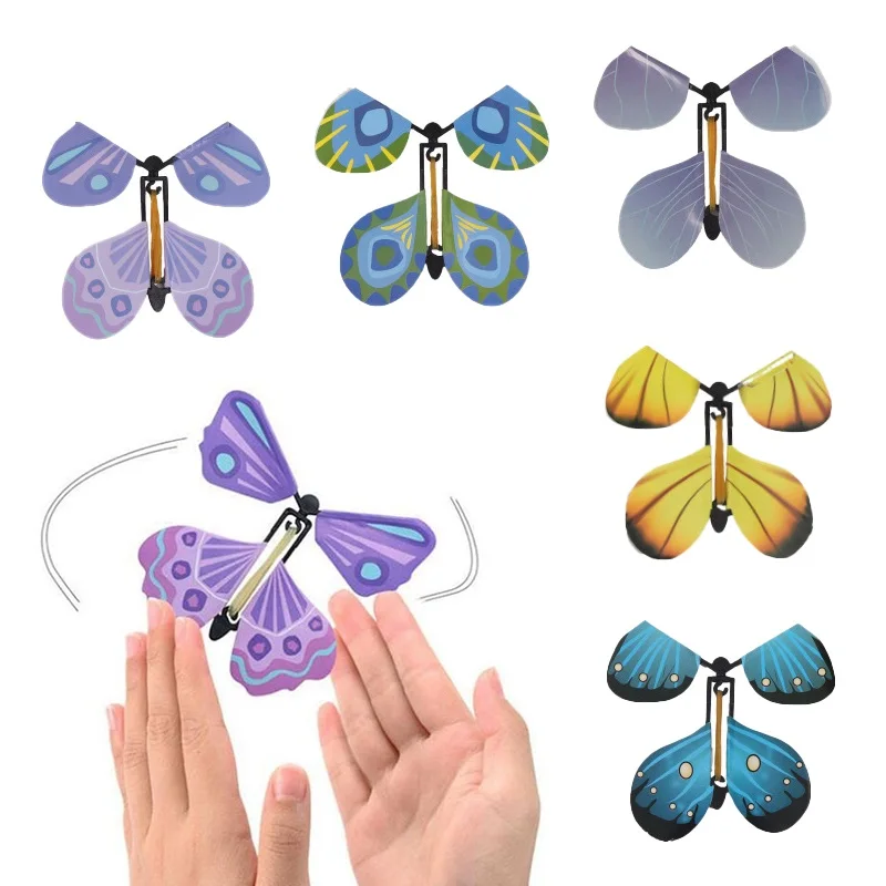 5pcs Flying in the Book Fairy Rubber Band Powered Wind Up Great Surprise Birthday Wedding Card Gift Butterfly Card Magic Toy