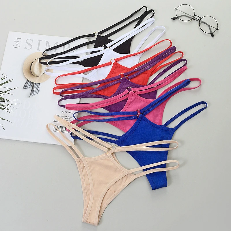 

Thin Strap Hollow Panties Women Sexy G-String Soft Lingerie Low Rise Thong Breathable Female Underwear Solid Color Briefs