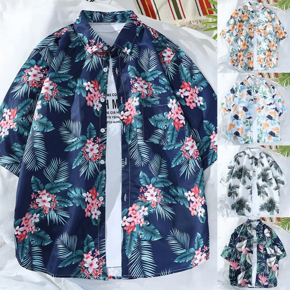 

Casual Summer Men Shirt Short Sleeve Floral Hawaiian Aloha 2022 Quick Dry Beach Wear Button Down Vacation Clothing Chemise Homme