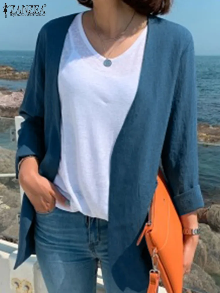 

Кардиган ZANZEA женский с длинным рукавом, однотонный хлопковый Повседневный Свободный Топ с V-образным вырезом, большие размеры, весна-осень